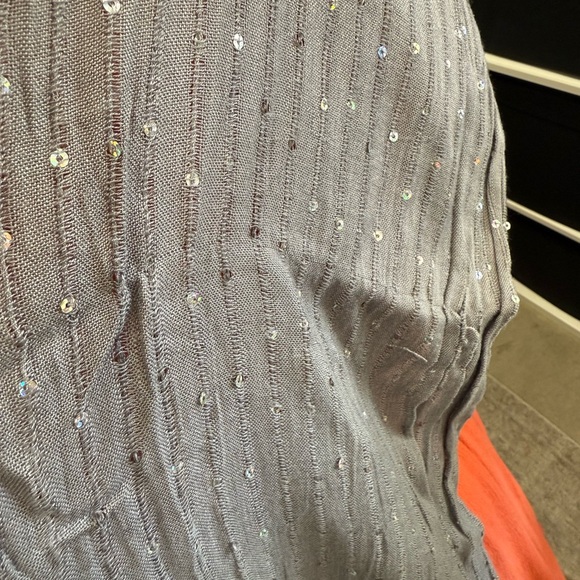 Vivante by VSA Viscose Silver Sparkle Sequin Studded Gray Fringed Scarf Y2K - Picture 7 of 7